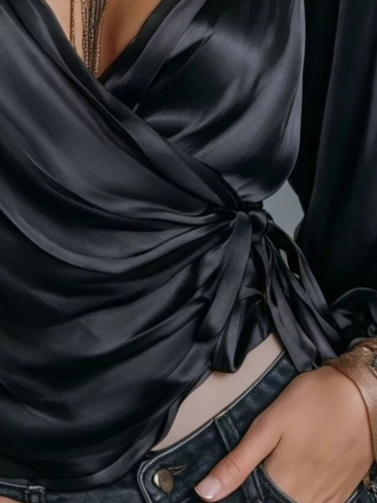 Satin Balloon Sleeve Blouse