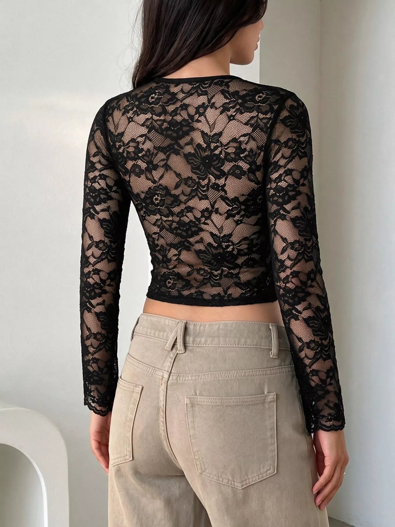 Lace Sleeve Square Neck Top