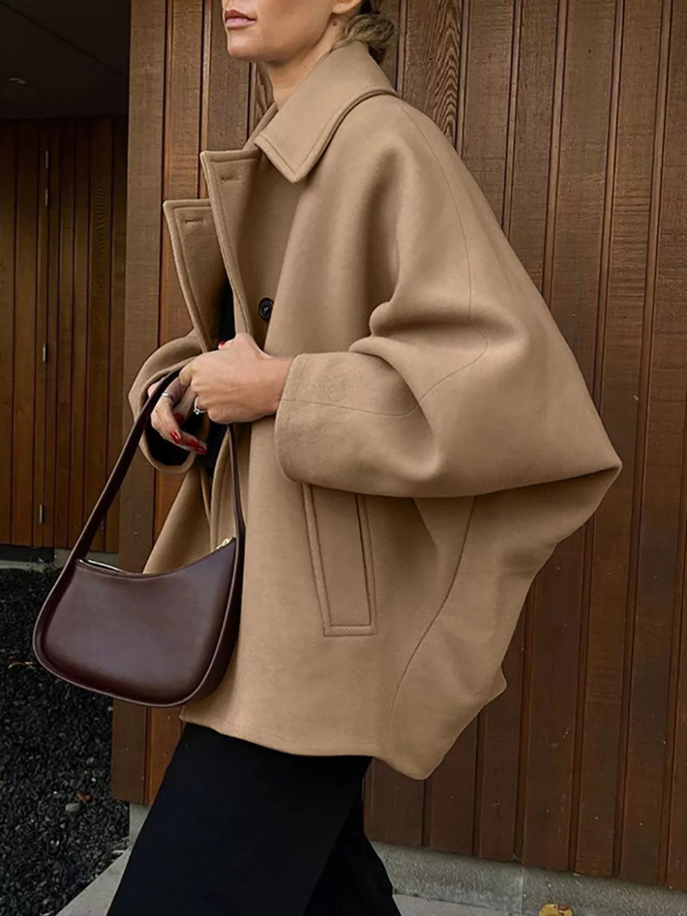 Oversized Lapel Collar Button-Down Coat