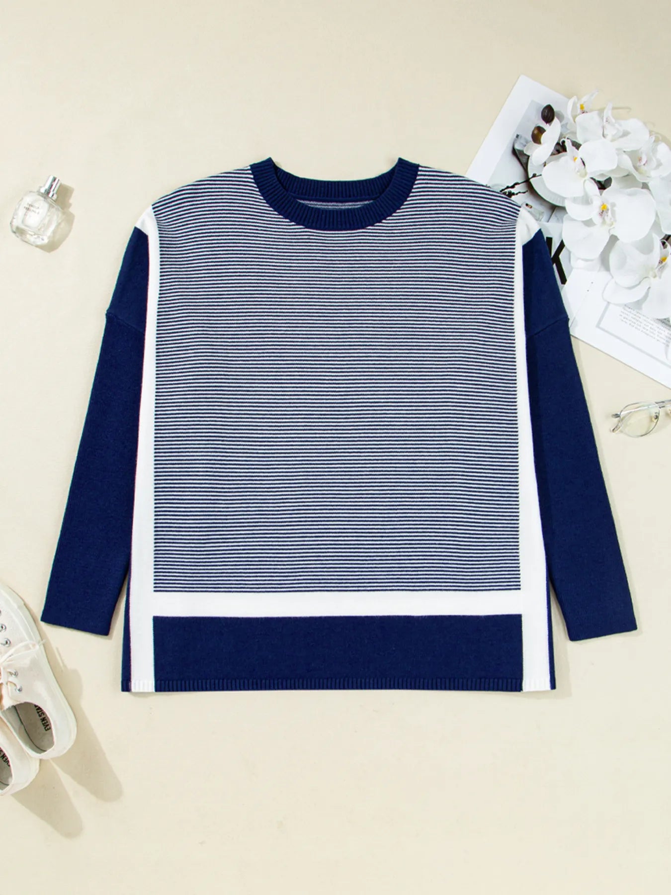 Stripe Dolman Oversize Tunic Sweater