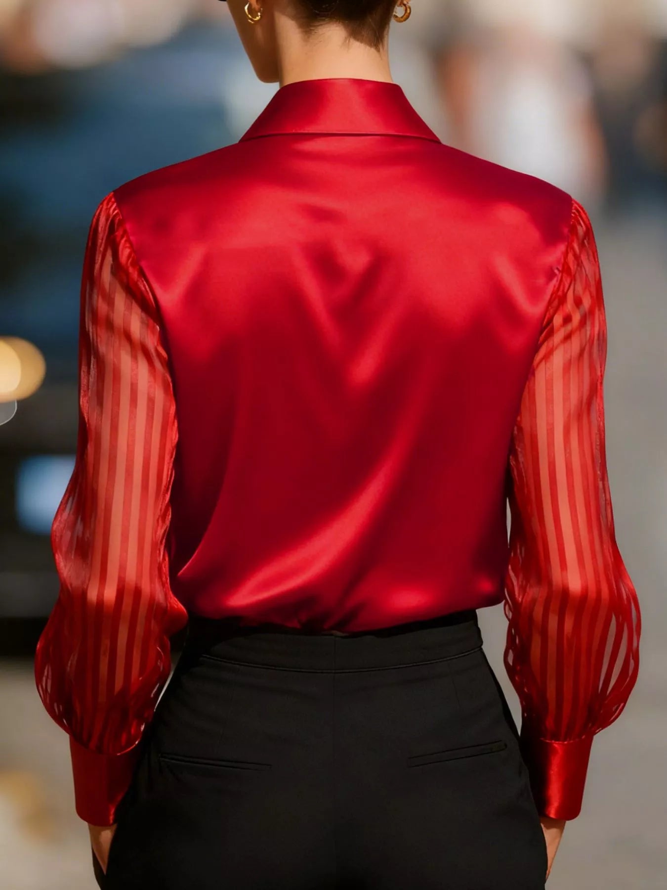 Elegant Shirt with Sheer Striped Sleeves