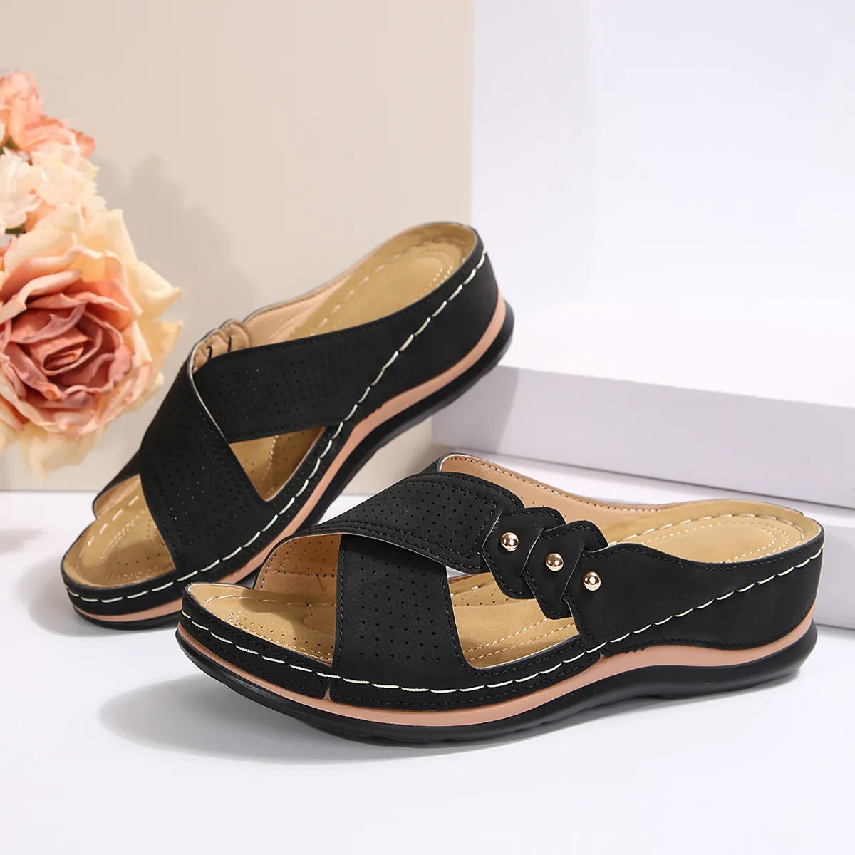 Crisscross Open Toe Wedge Sandals