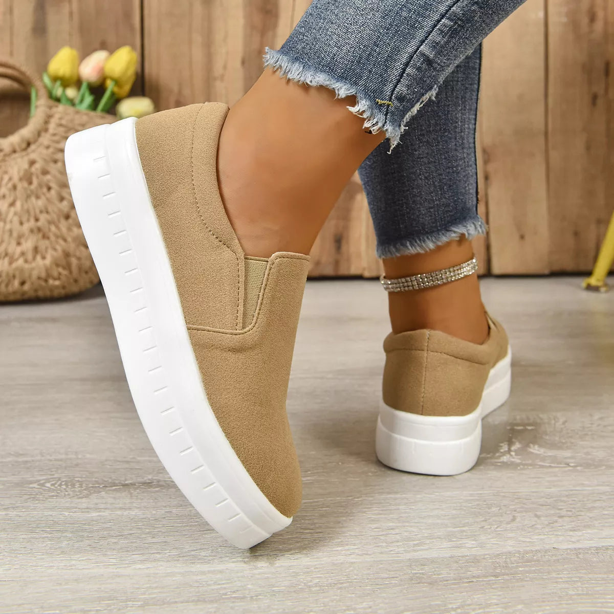Round Toe Platform Slip-Ons