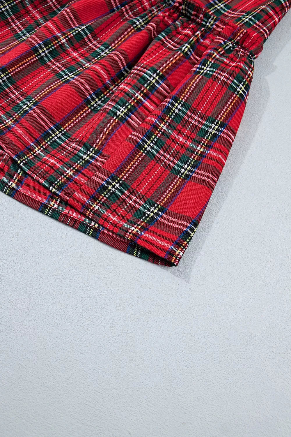 Plaid Knot Neck Short Sleeve Mini Shift Dress