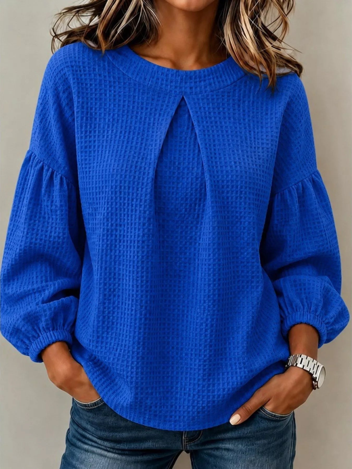 Waffle Knit Round Neck Top