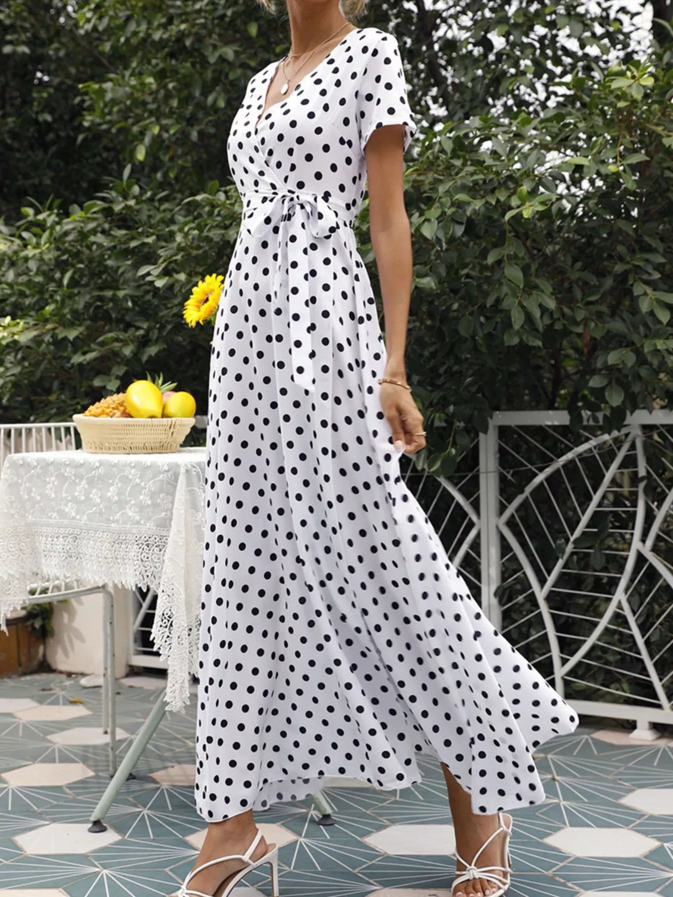 Polka Dot Wrap Maxi Dress