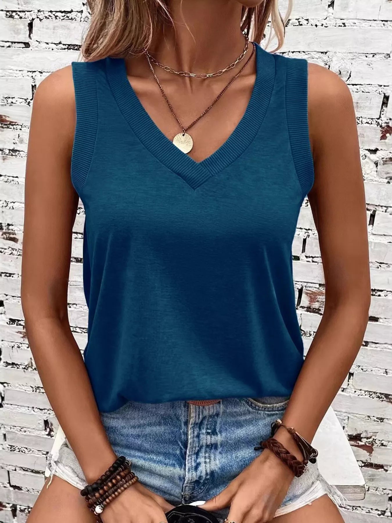 V-Neck Ribbed Trim Tank