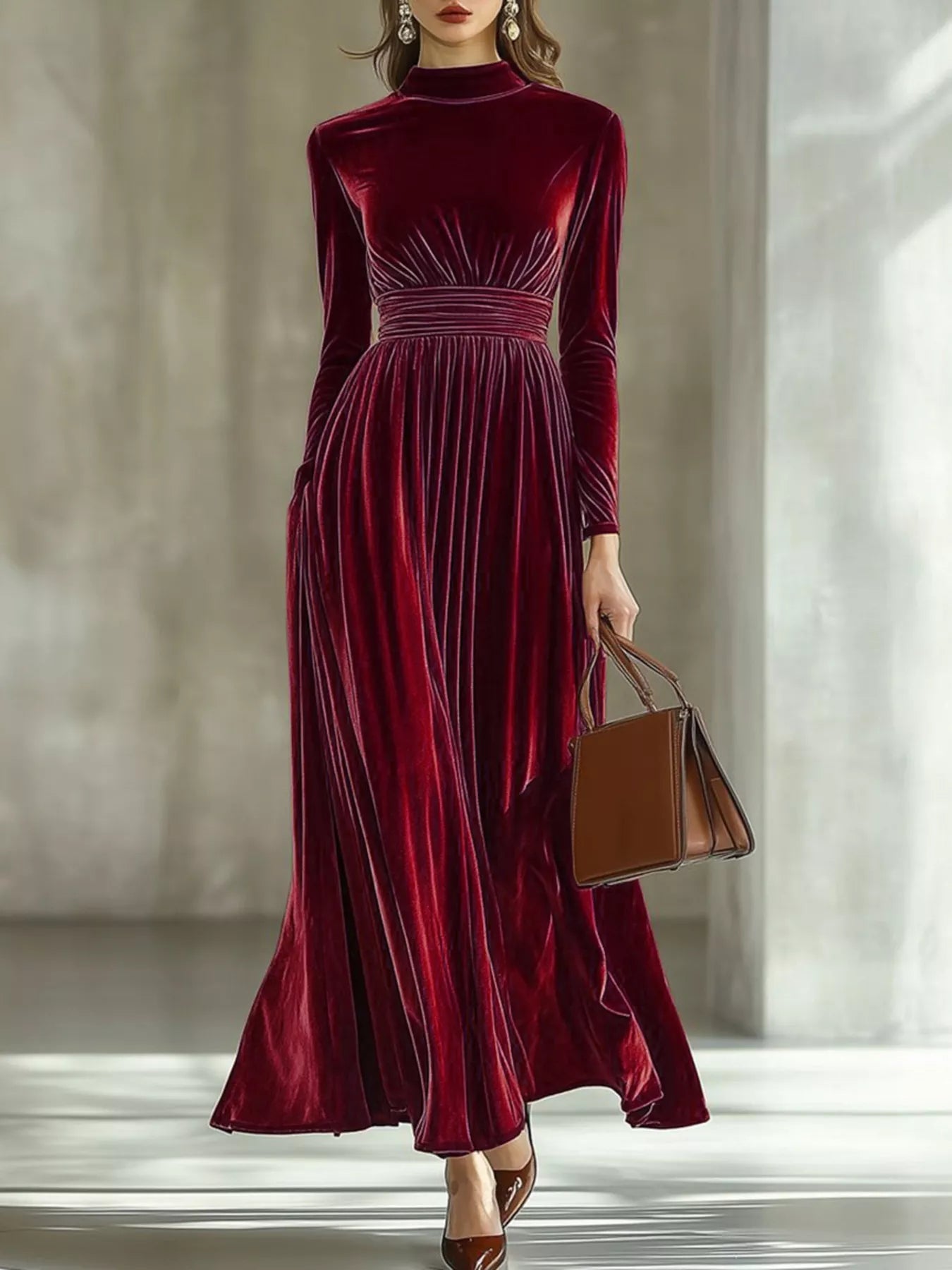 Mock Neck Long Sleeve Maxi Dress