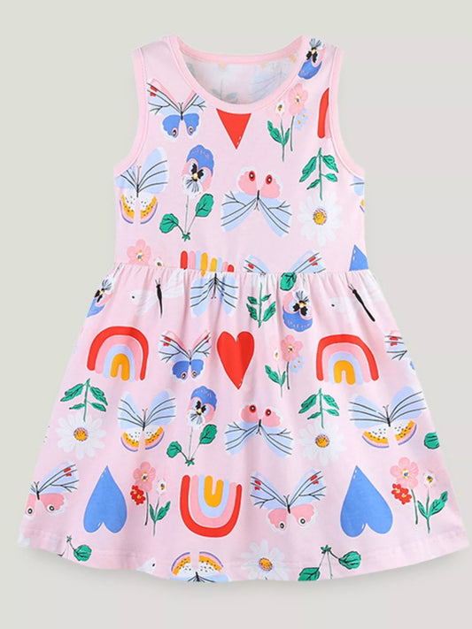 Children's Butterfly and Rainbow Print Sleeveless Dress