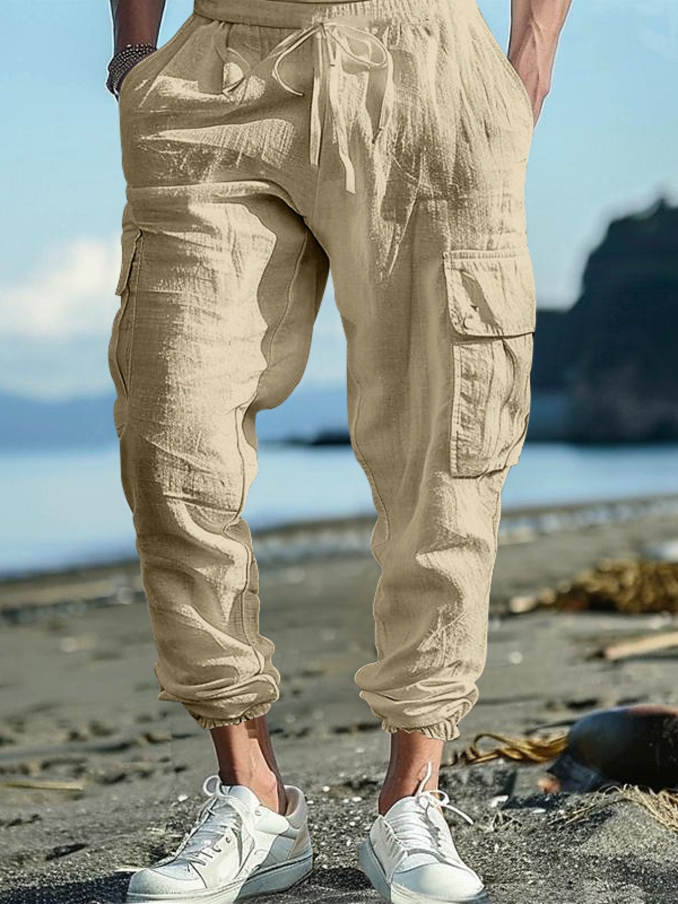 Men's Full Size Casual Cargo Pants with Drawstring Waist Plus Size
