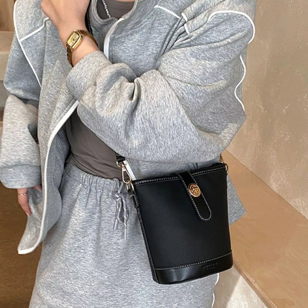 Bucket Leather Crossbody Bag