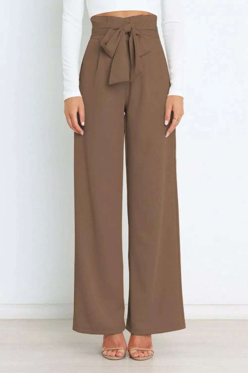 High Waist Tie Front Wide Leg Pants