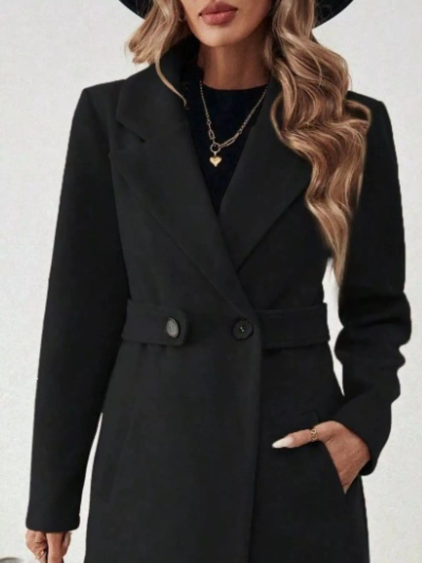 Full Size Elegant Lapel Collar Belted Coat with Pockets Plus Size