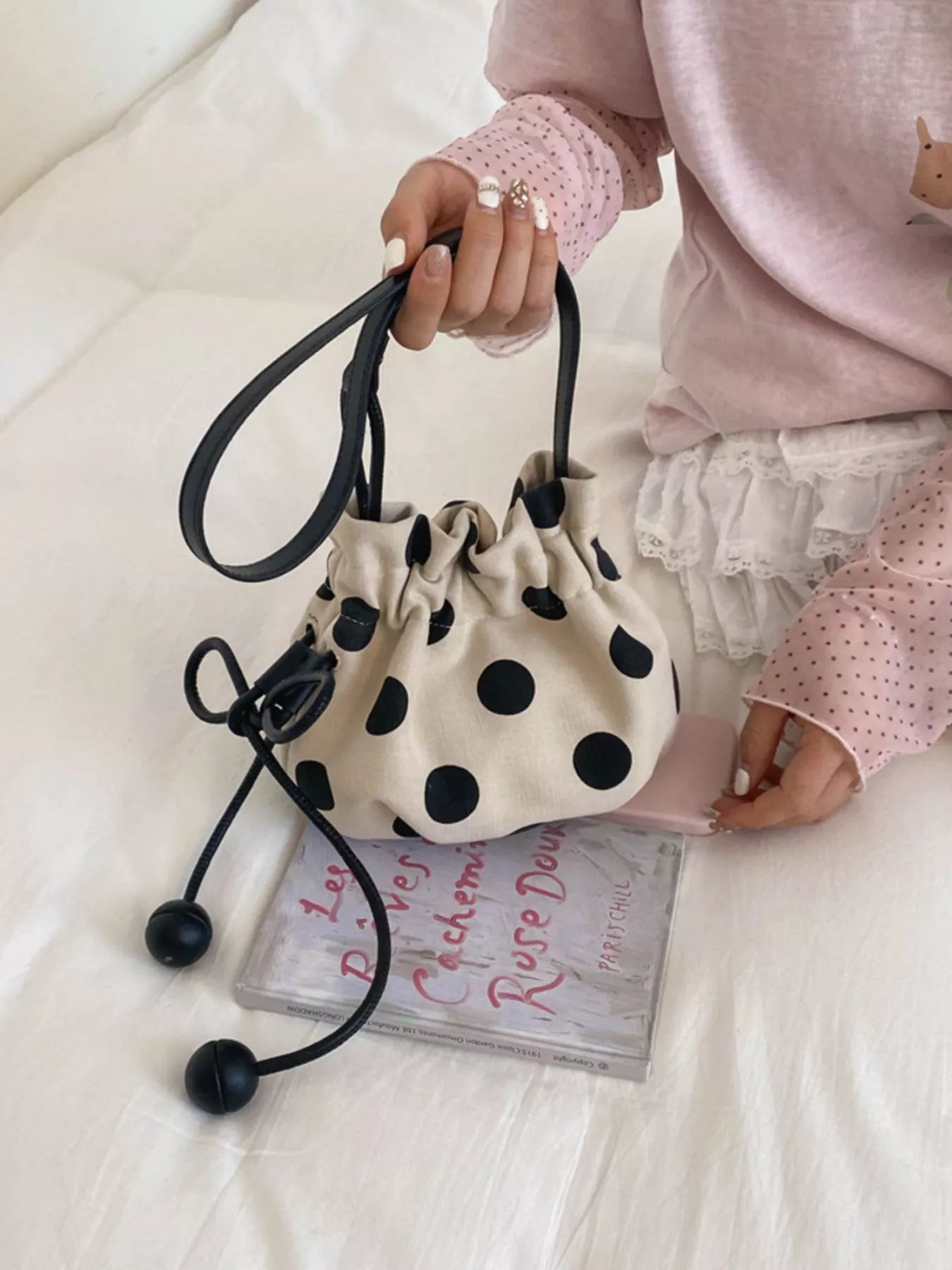 Polka Dot Drawstring Crossbody Bag