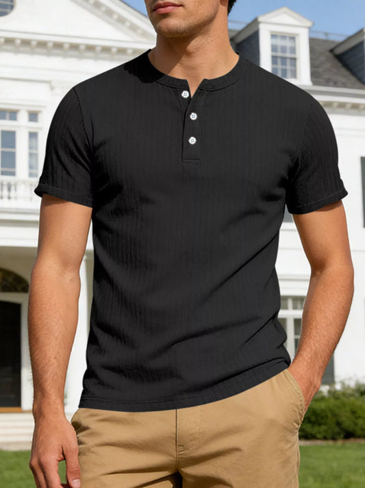Men's Full Size Casual Ribbed Henley T-Shirt Plus Size
