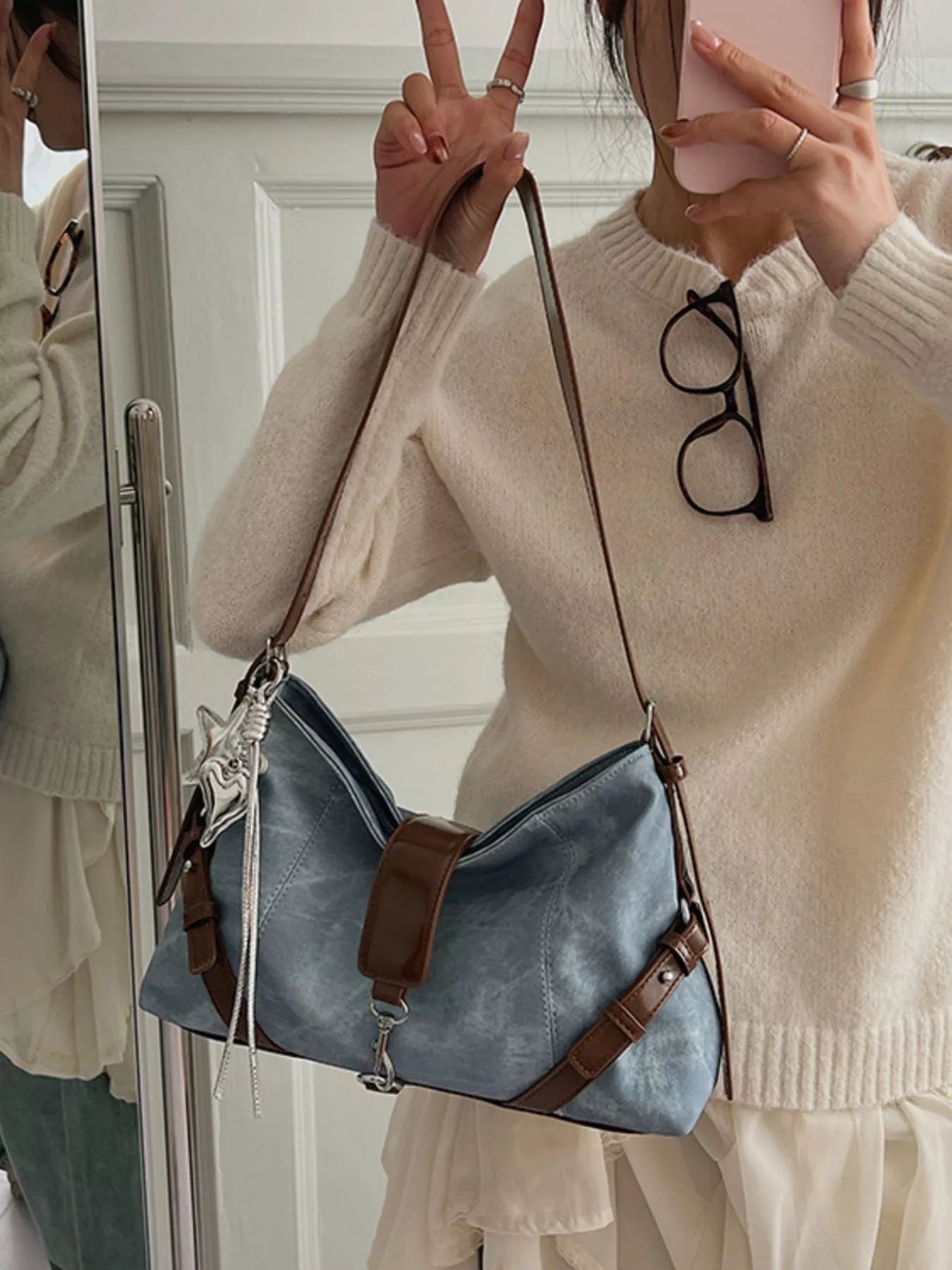 Vintage Wash Crossbody Bag with Leather Accents