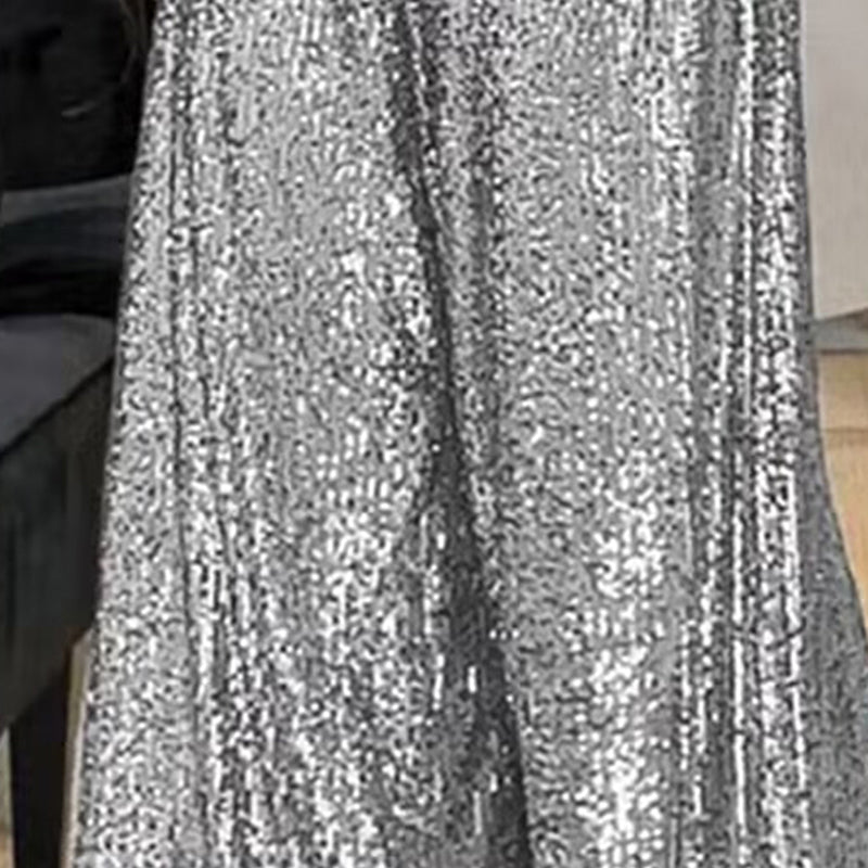 Women's Sequin Palazzo Pants Glitter Casual Loose Wide Leg Long Trouser (See size chart where applicable)