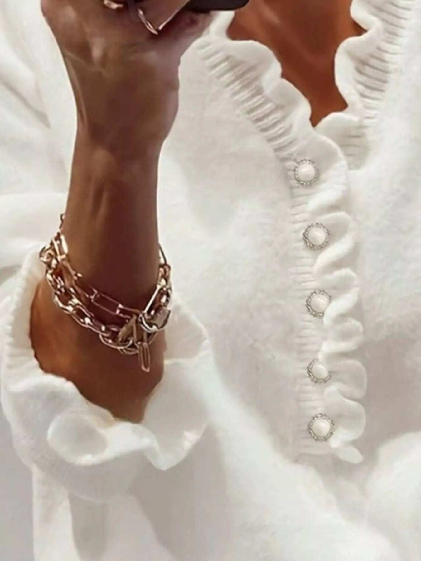 Ruffled Pearl Button Sweater