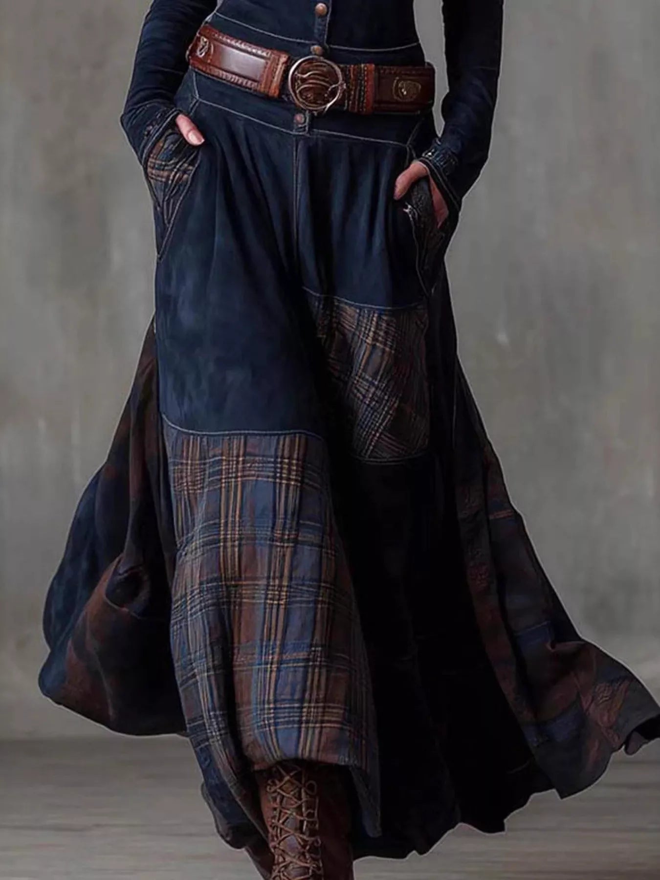 Full Size Button Front Plaid Patchwork Maxi Dress Plus Size