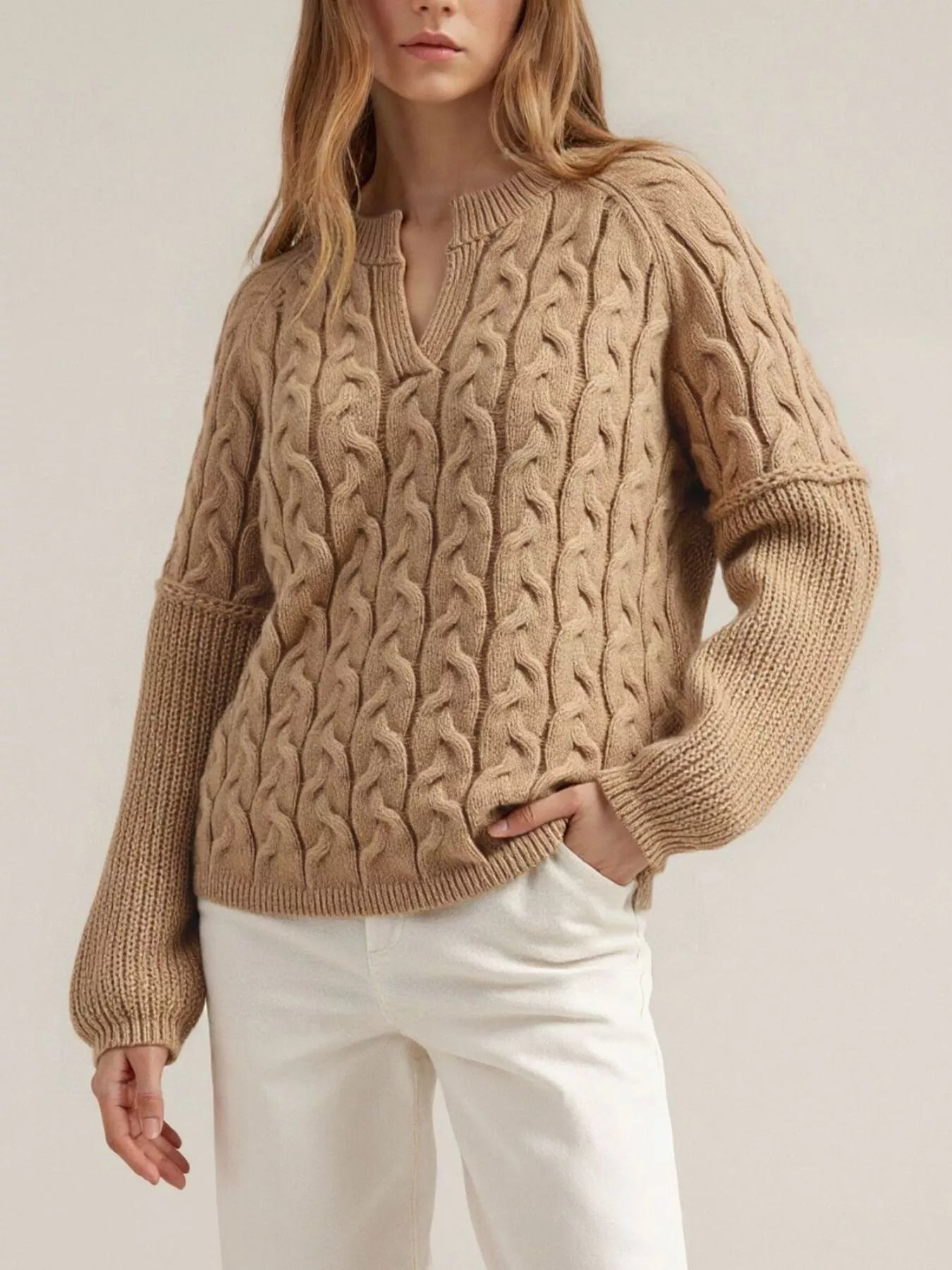 Cable-Knit Dropped Shoulder Sweater