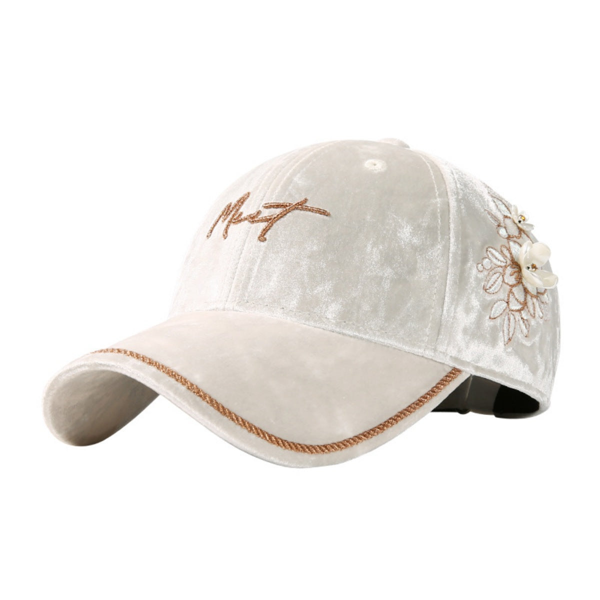 Velvet Baseball Cap with Floral Embellishments