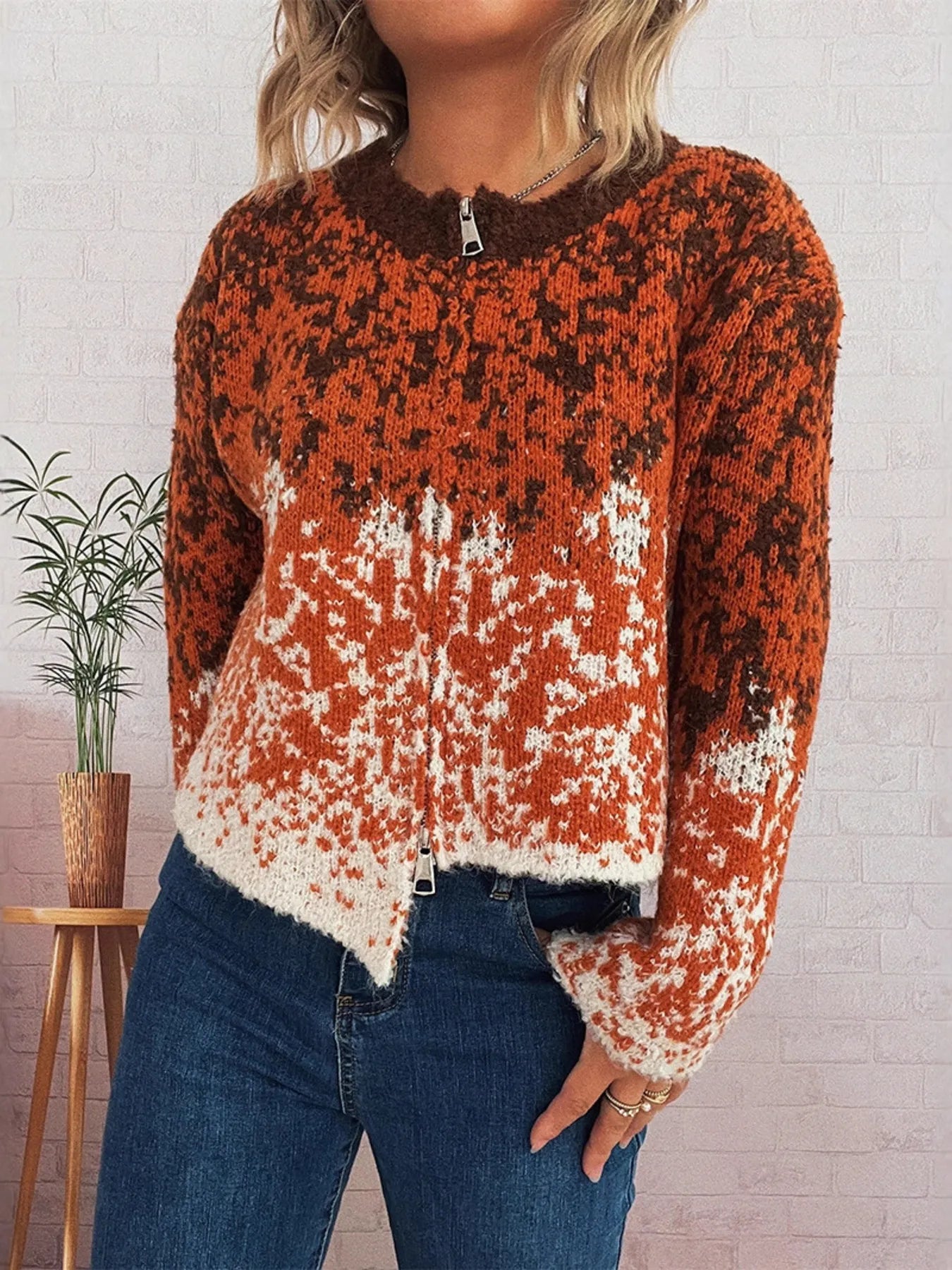 Asymmetrical Hem Zip Up Cardigan