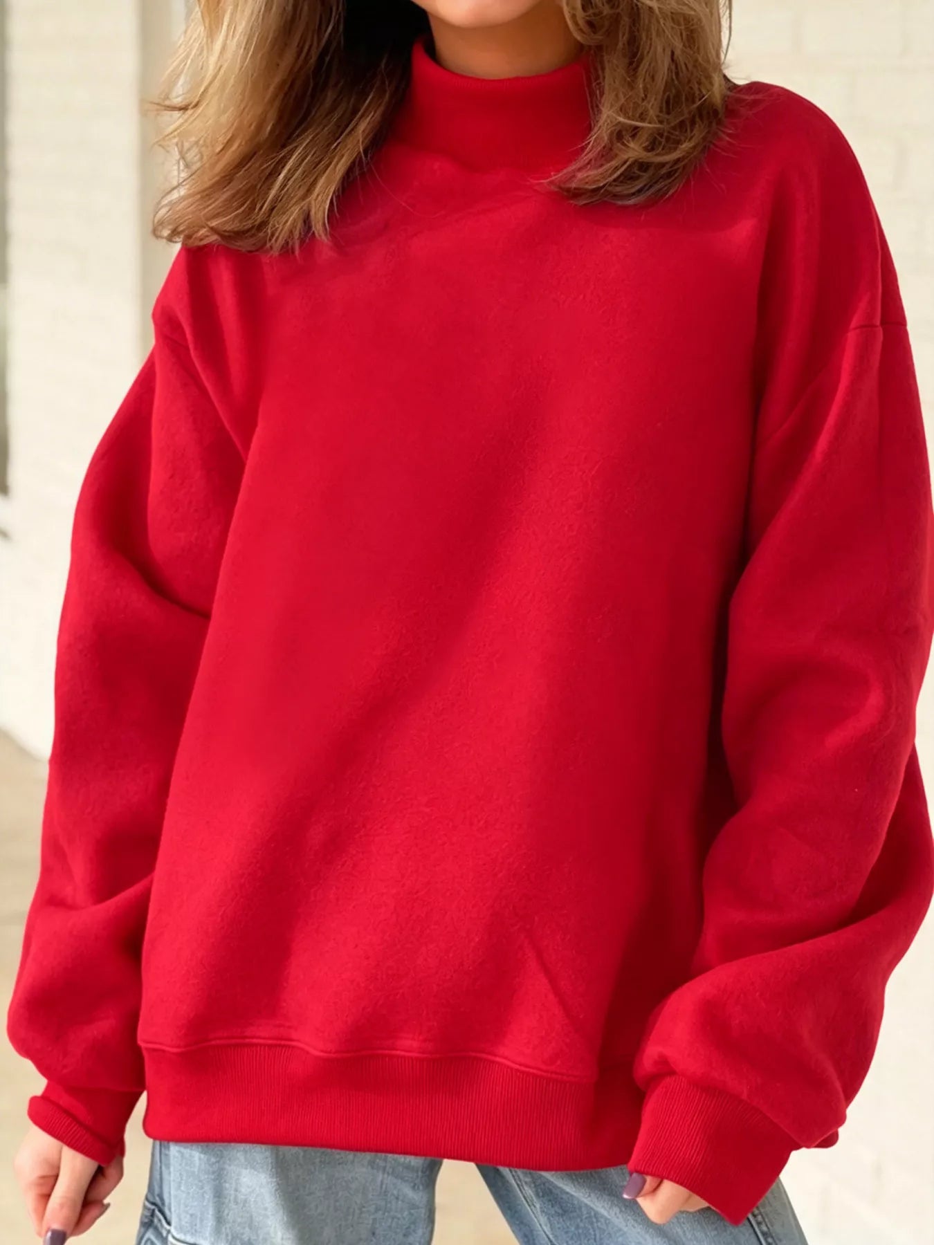Mock Neck Dropped Shoulder Sweatshirt