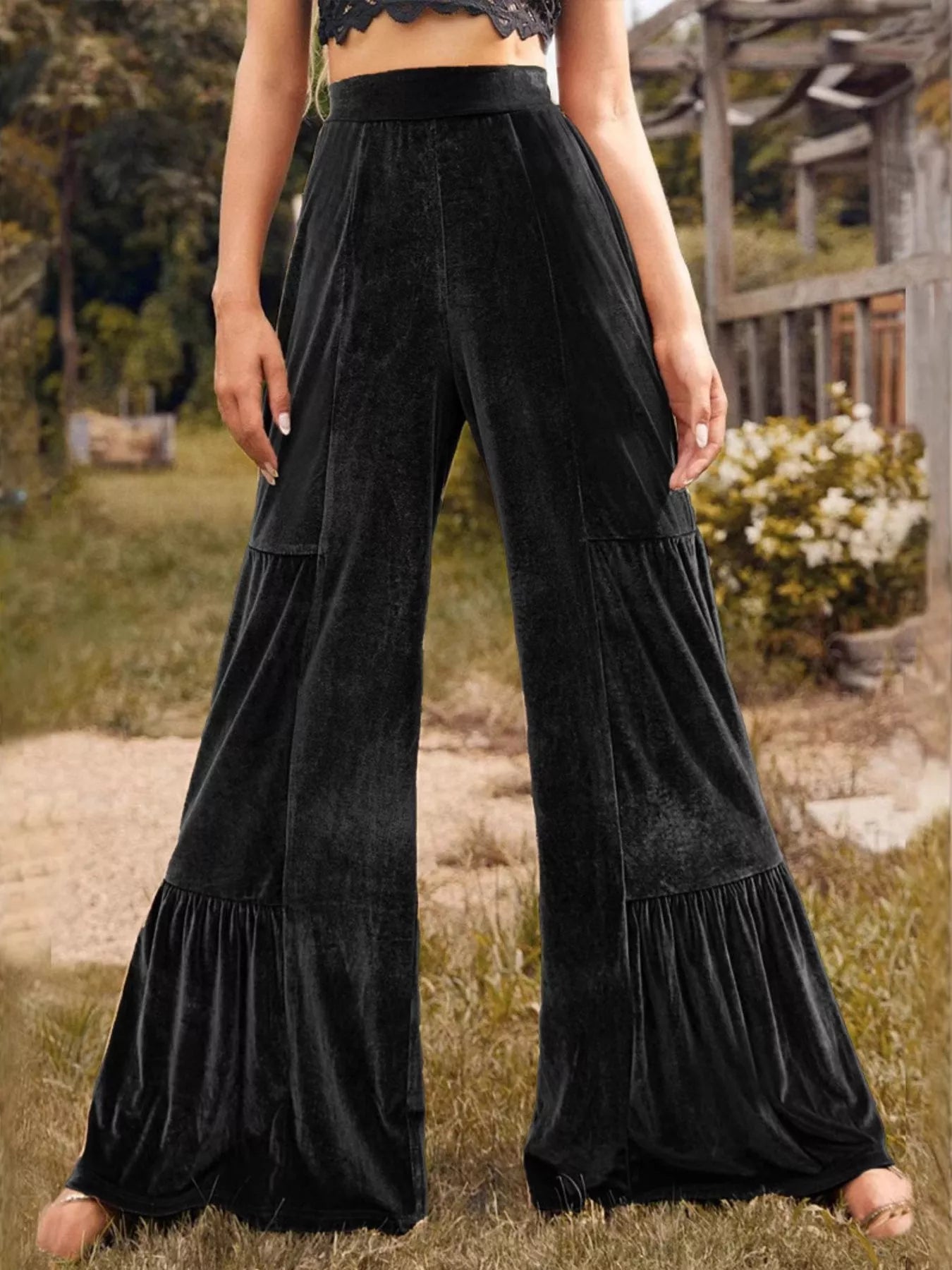 Velvet High Waist Wide Leg Pants