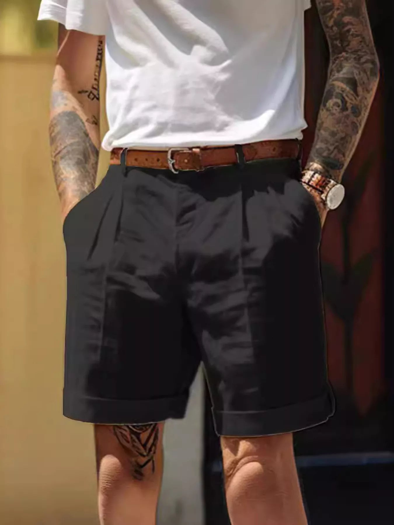 Men's Full Size Classic Pleated Shorts Plus Size