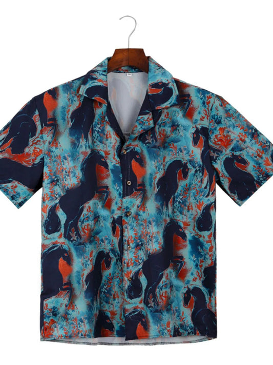 Men's Full Size Printed Button Up Short Sleeve Shirt Plus Size