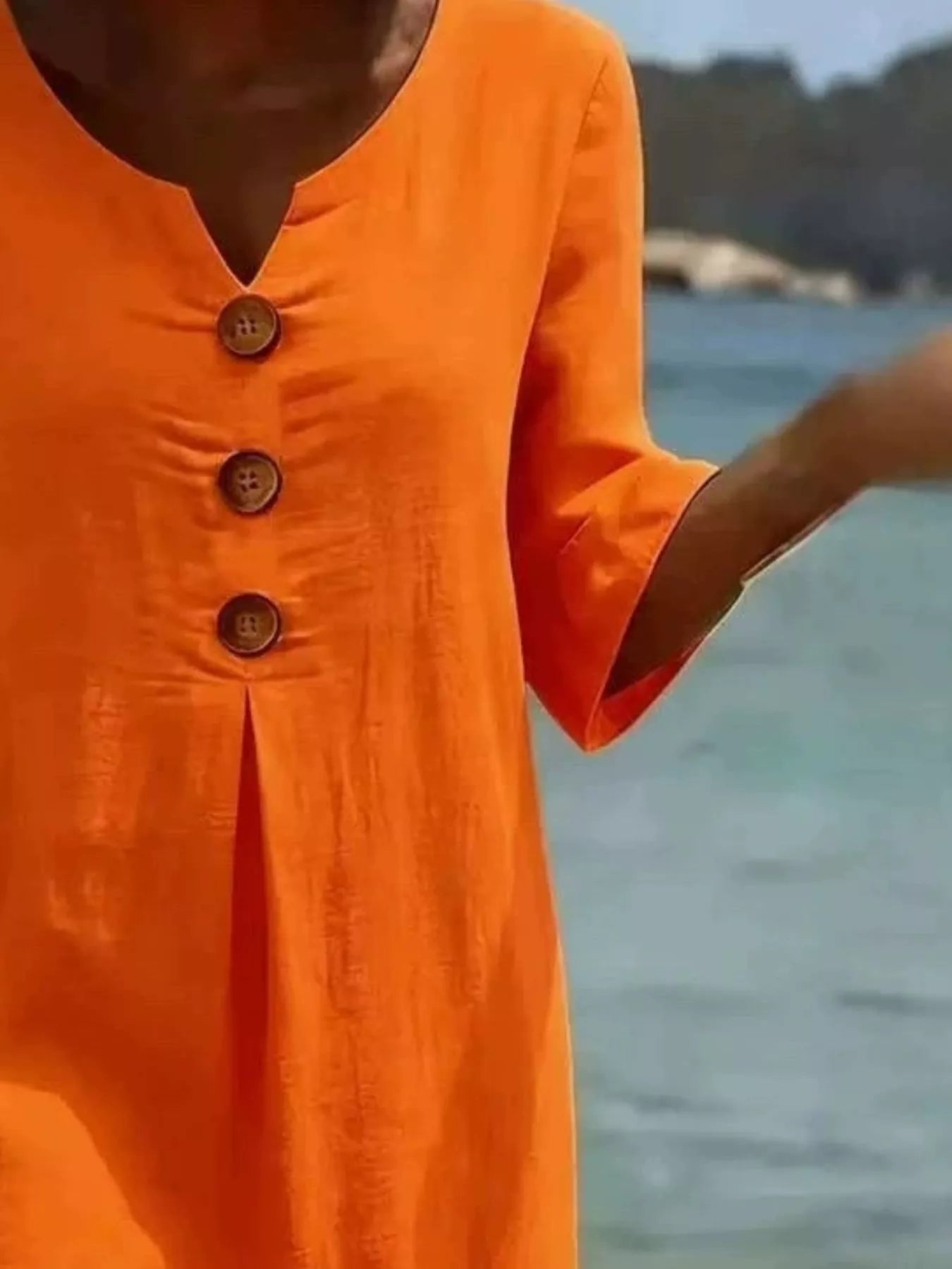 Full Size Casual Decor Button Dress with Ruffle Sleeves Plus Size