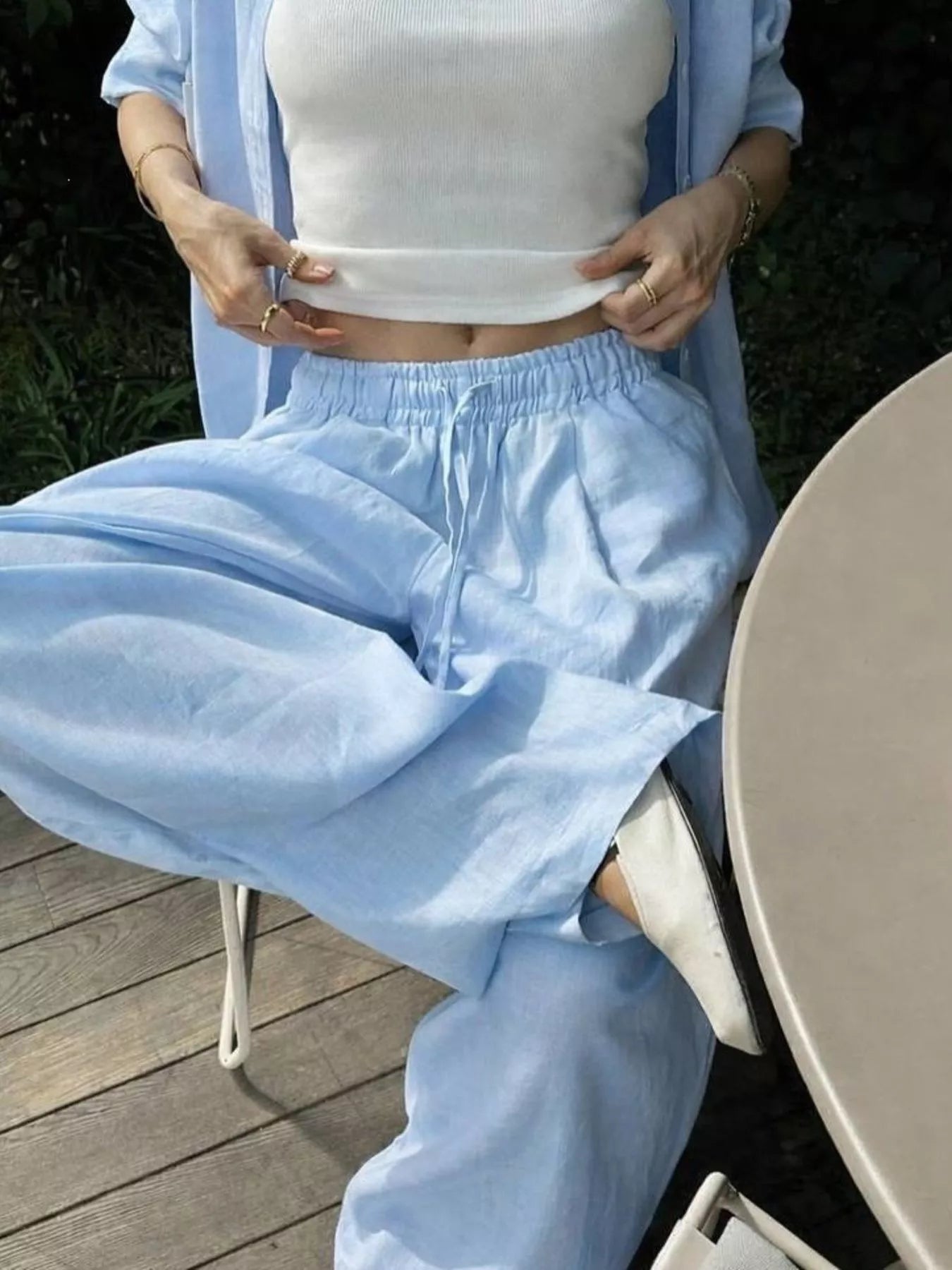 Button Up Shirt and Drawstring Pants Set