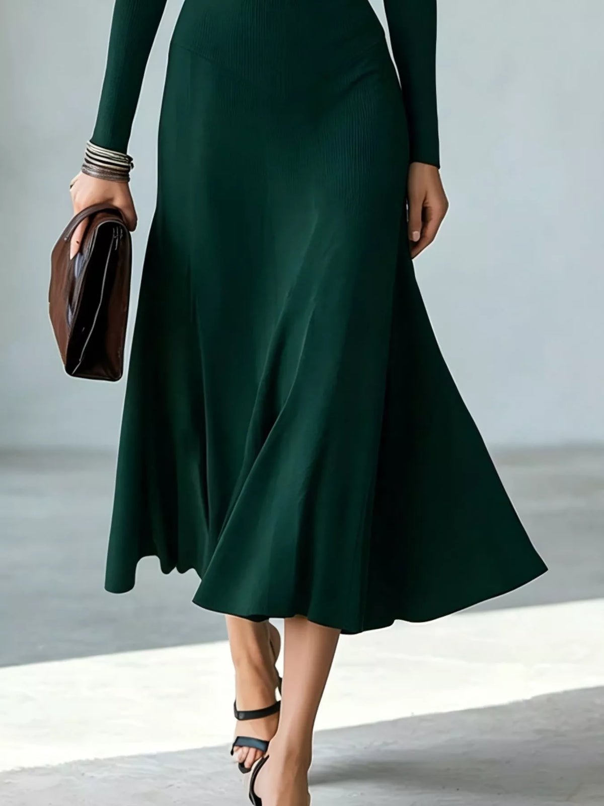 Full Size Mock Neck Cut-Out Long Sleeve Midi Dress Plus Size