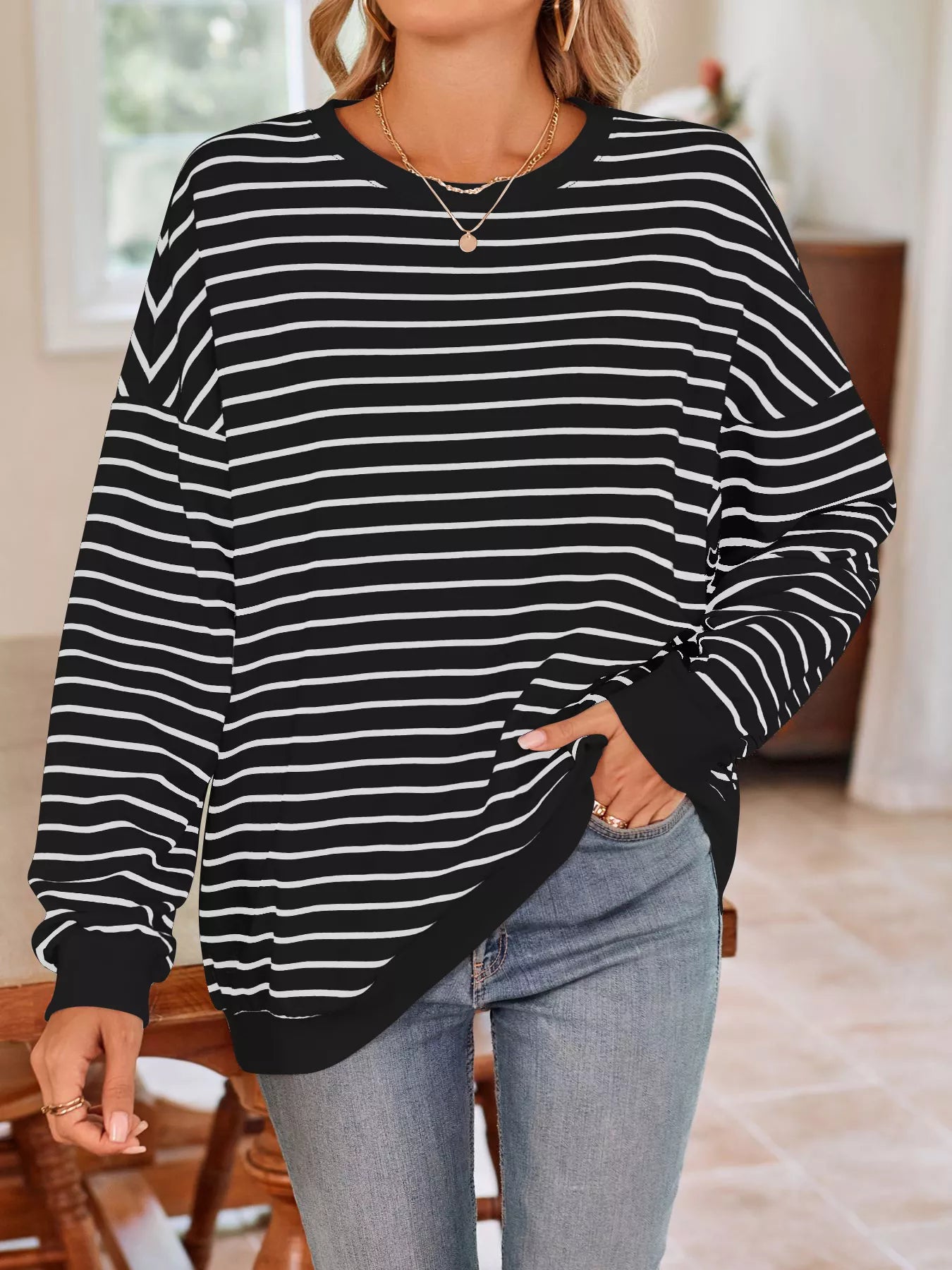 Oversized Striped Crewneck Sweatshirt