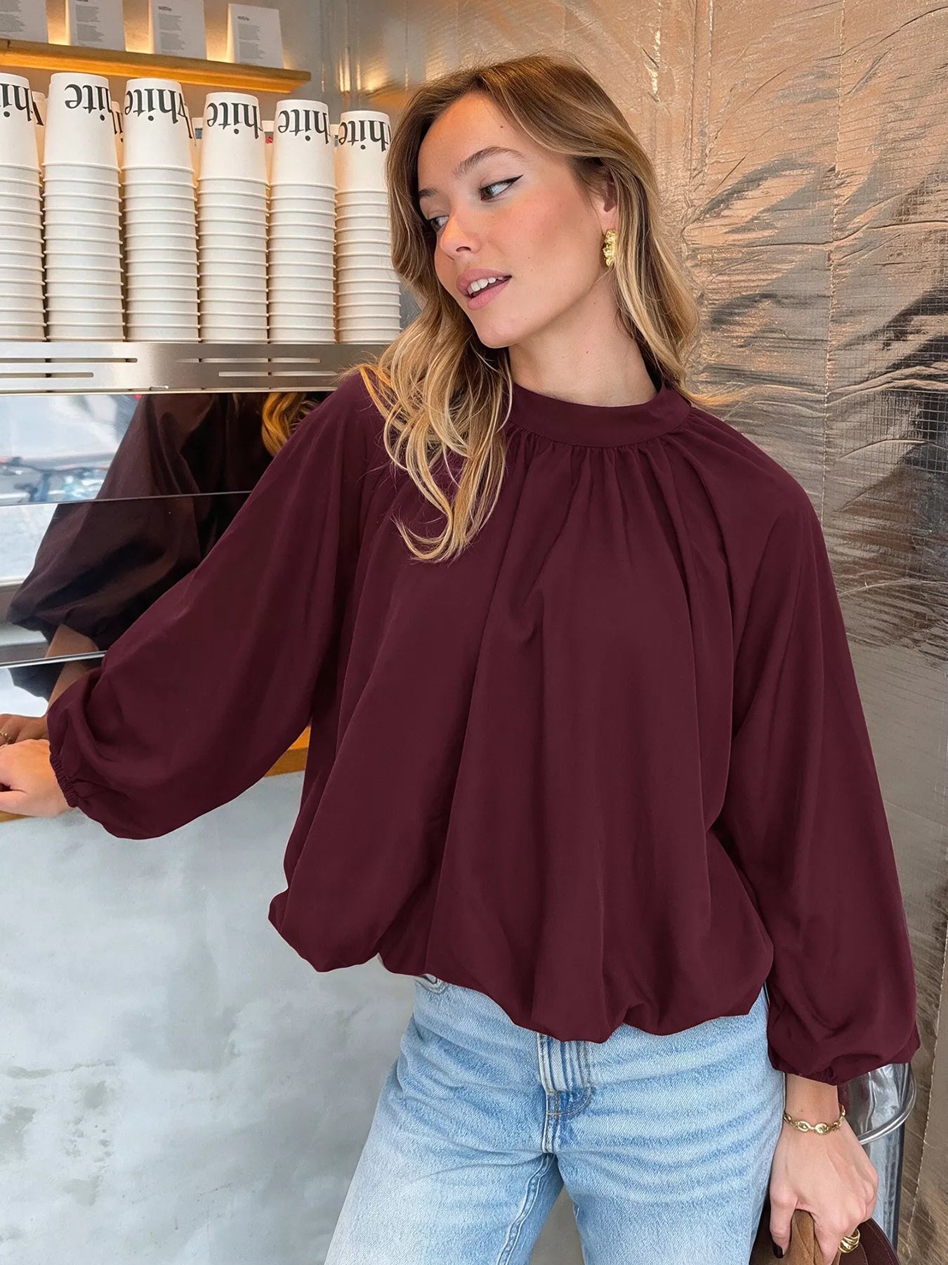Tie Back Balloon Sleeve Blouse