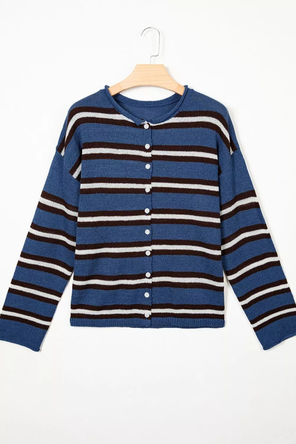 Stripe Striped Drop Shoulder Button Cardigan