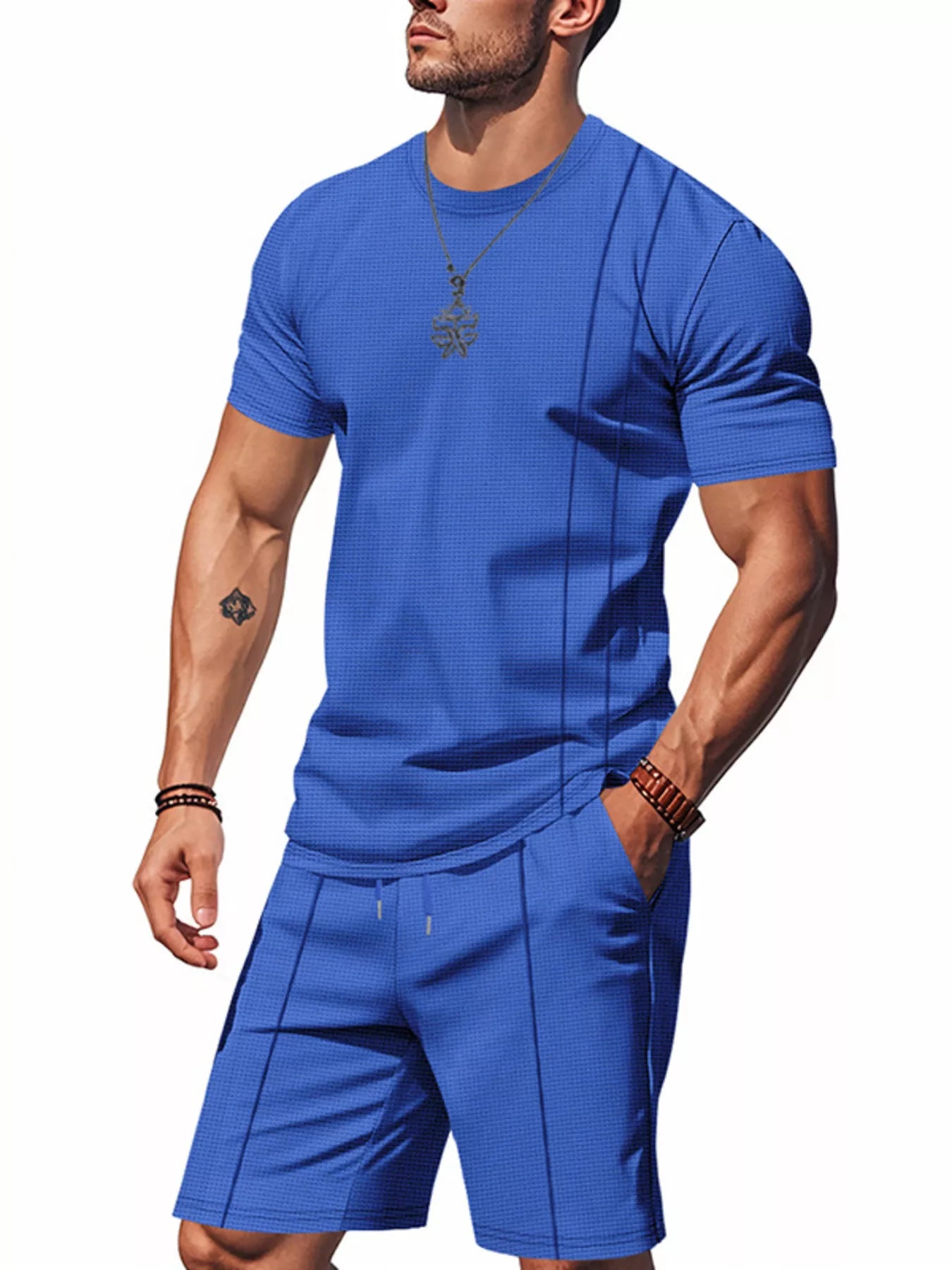 Men's Full Size Casual Striped Short Sleeve T-Shirt and Shorts Set Plus Size