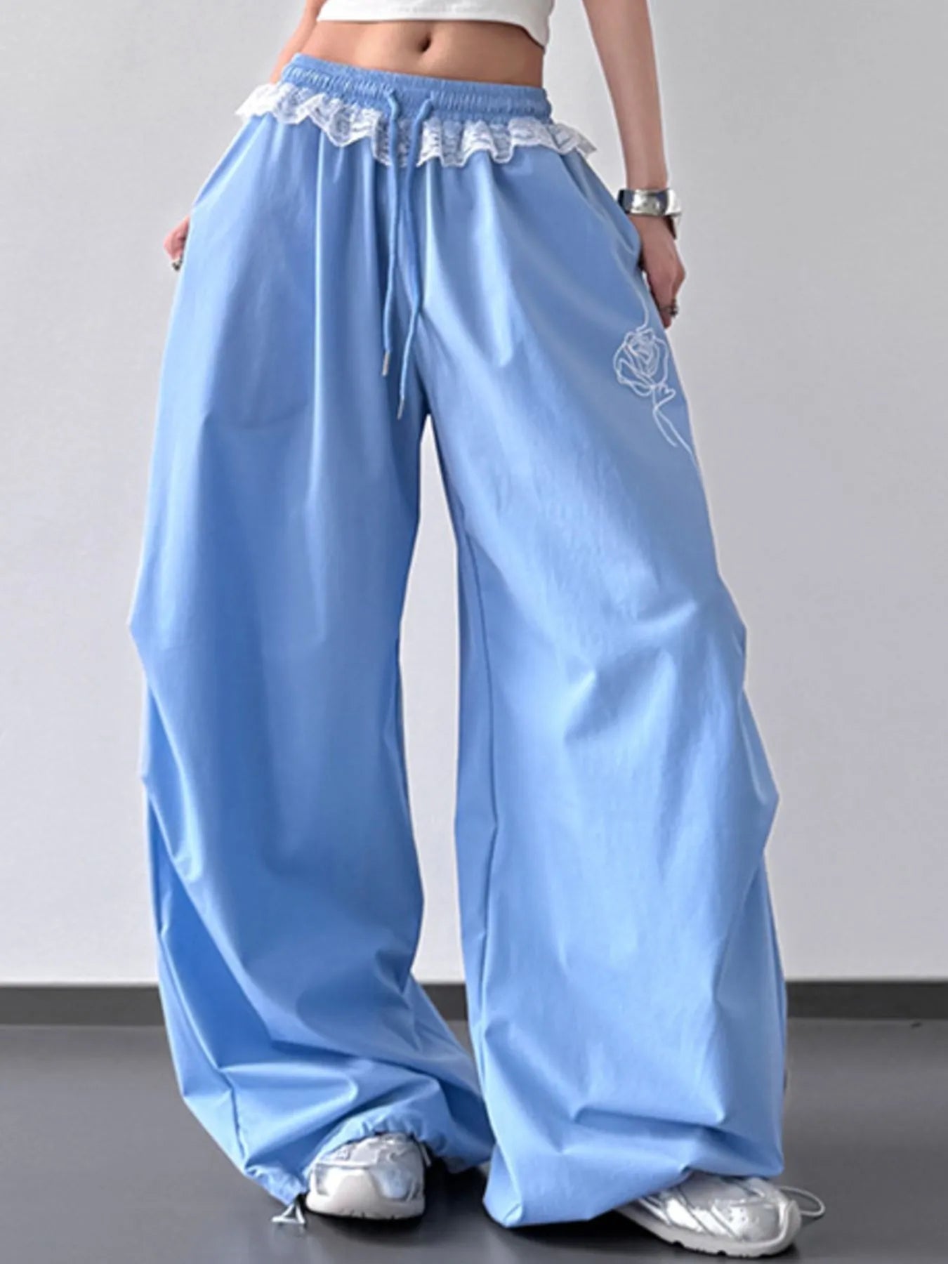 Drawstring Lace Detail Wide Leg Pants