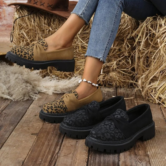 Leopard Round Toe Platform Slip-Ons