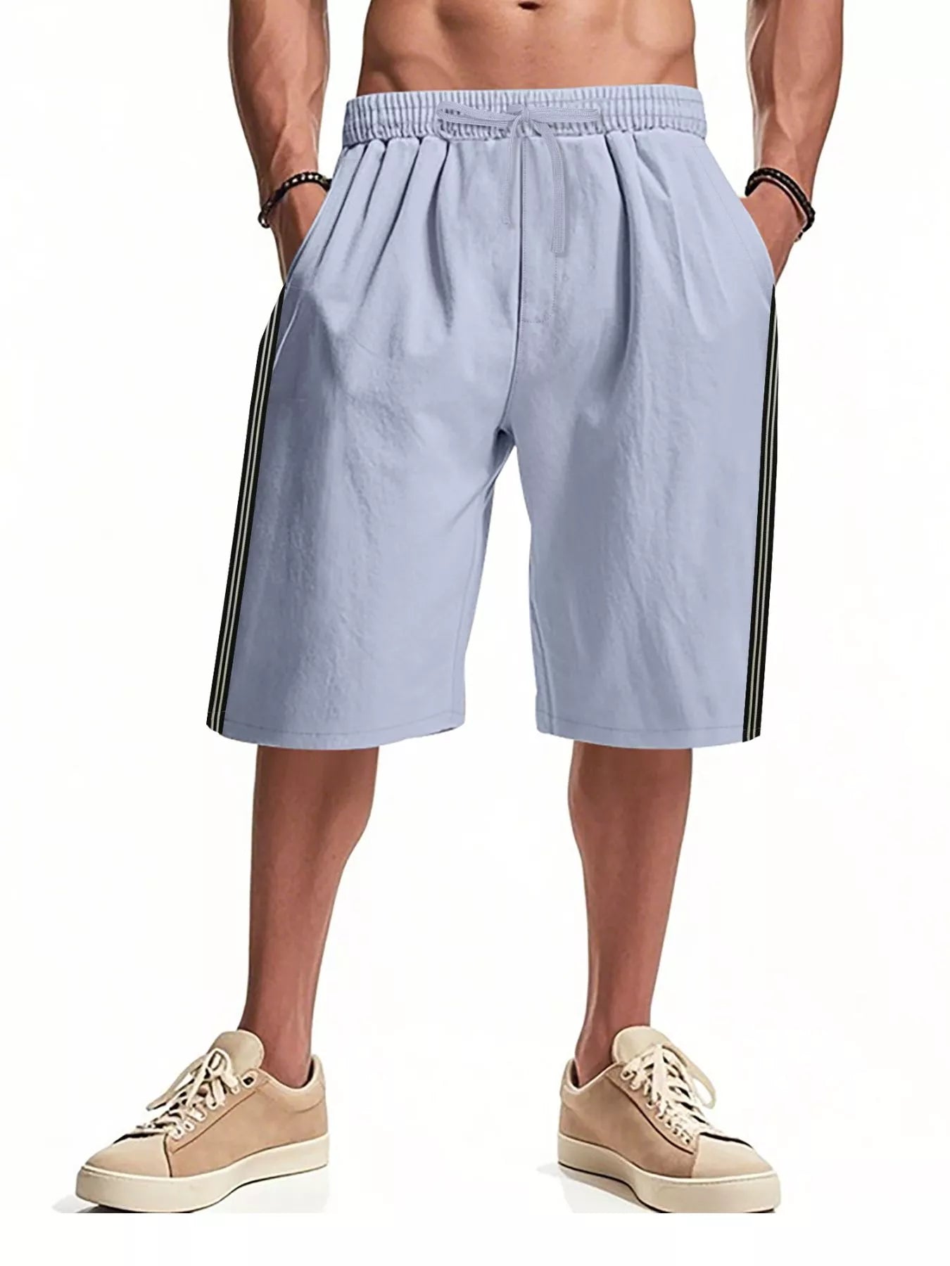 Men's Full Size Casual Striped Shorts Plus Size