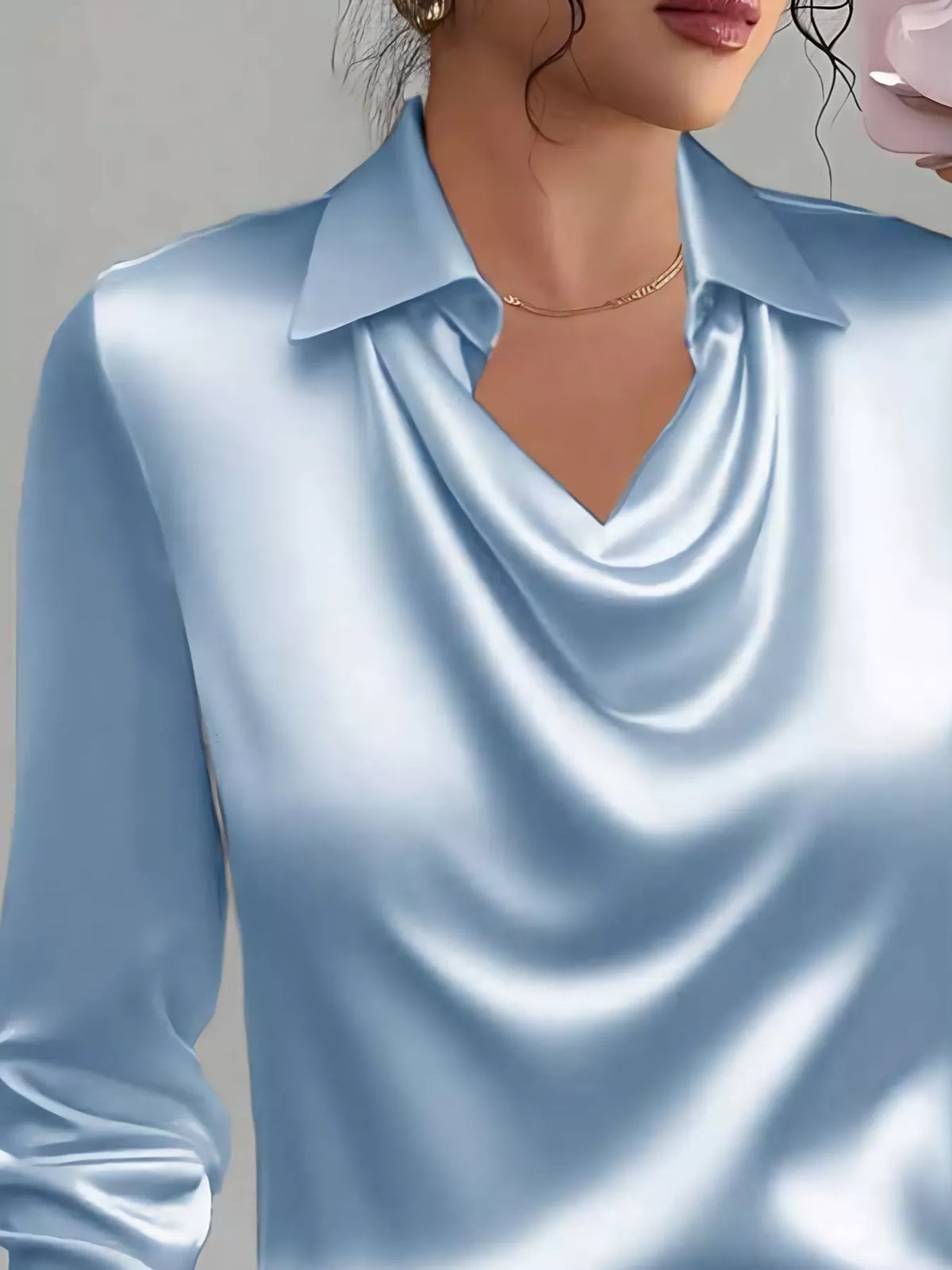 Satin Collared Neck Long Sleeve Blouse