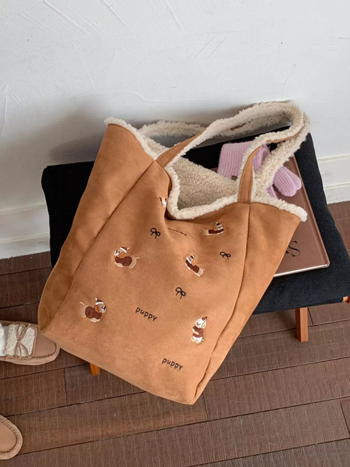 Embroidered Plush Tote Bag