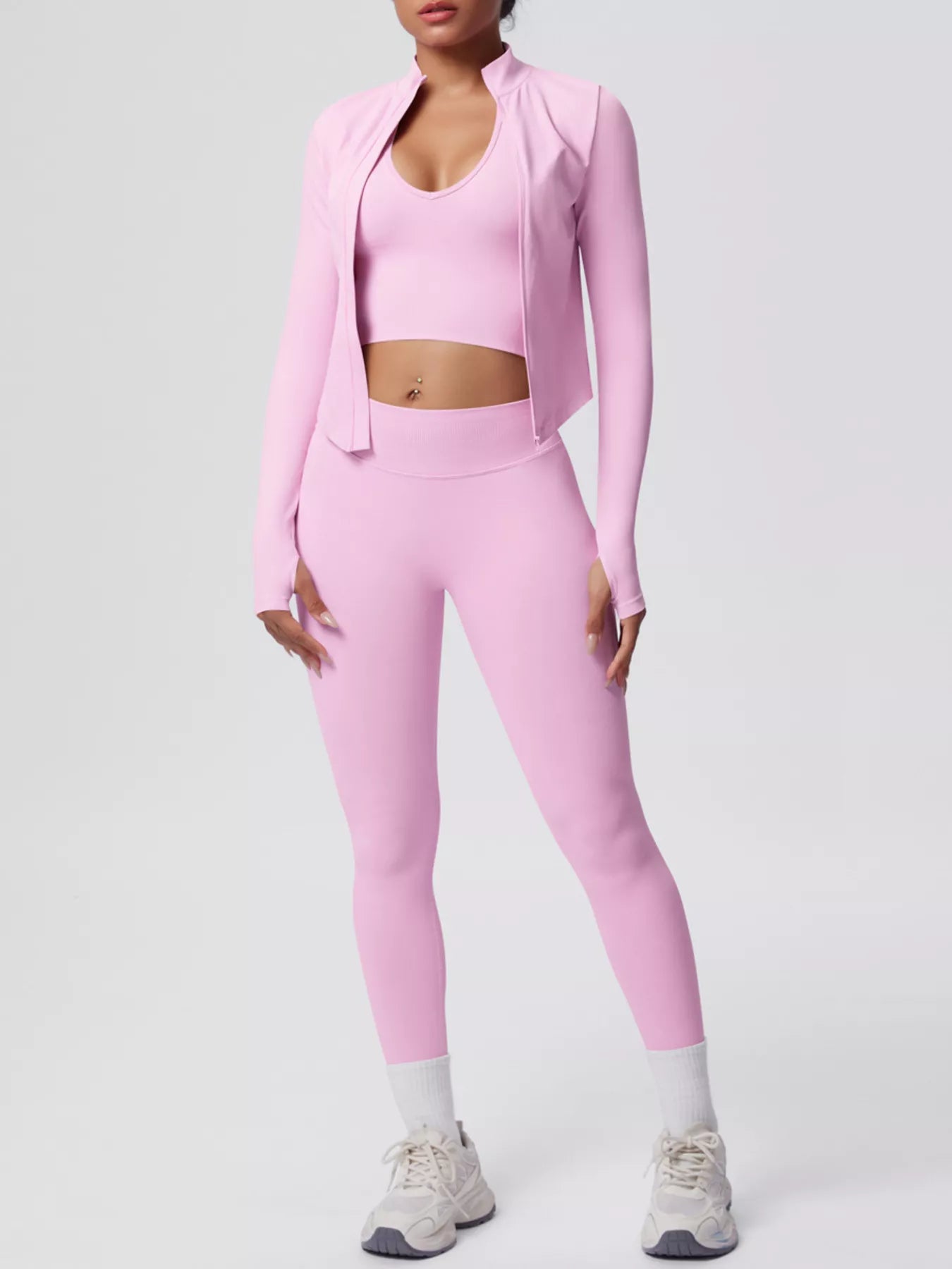 Tank & Zip-Up Jacket and Leggings Three-Piece Active Set