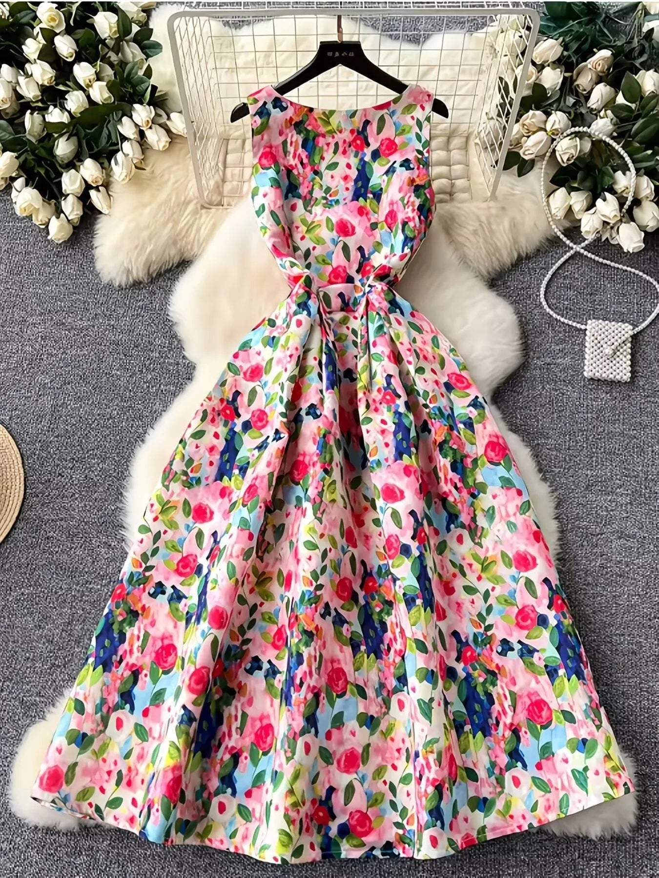 Floral Print Sleeveless Midi Dress