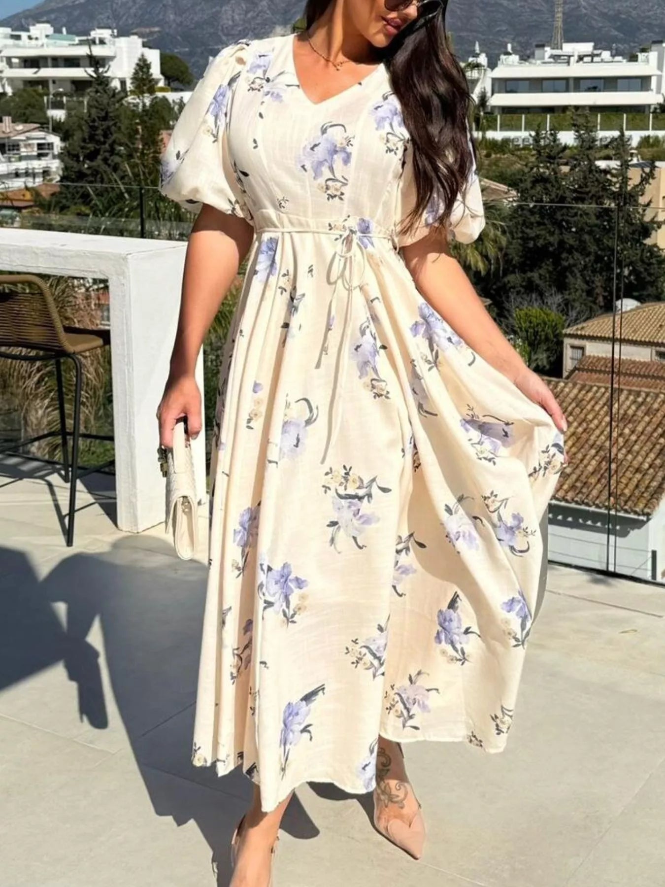 Floral Puff Sleeve Midi Dress
