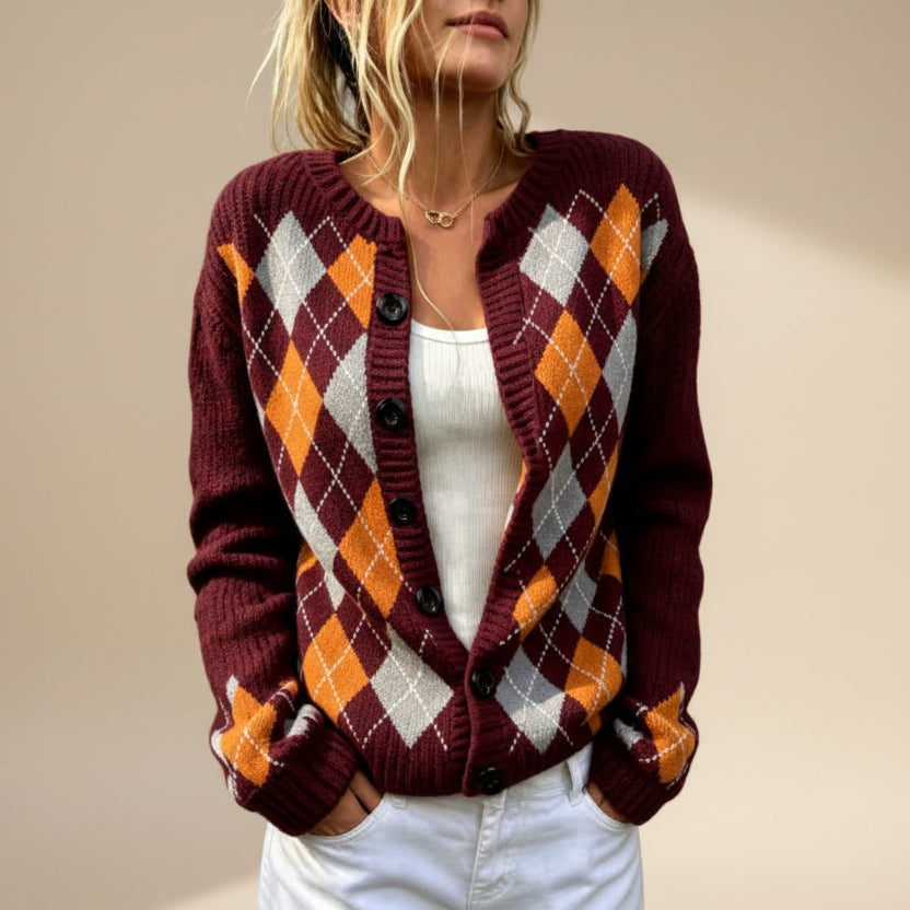 Women's Printed Round-Neck Long-Sleeve Cardigan Jacket