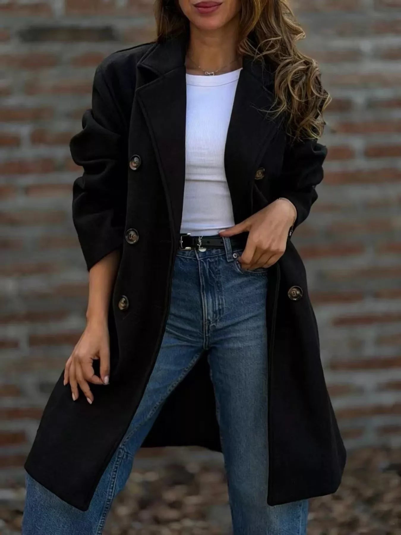 Full Size Double-Breasted Lapel Collar Coat Plus Size
