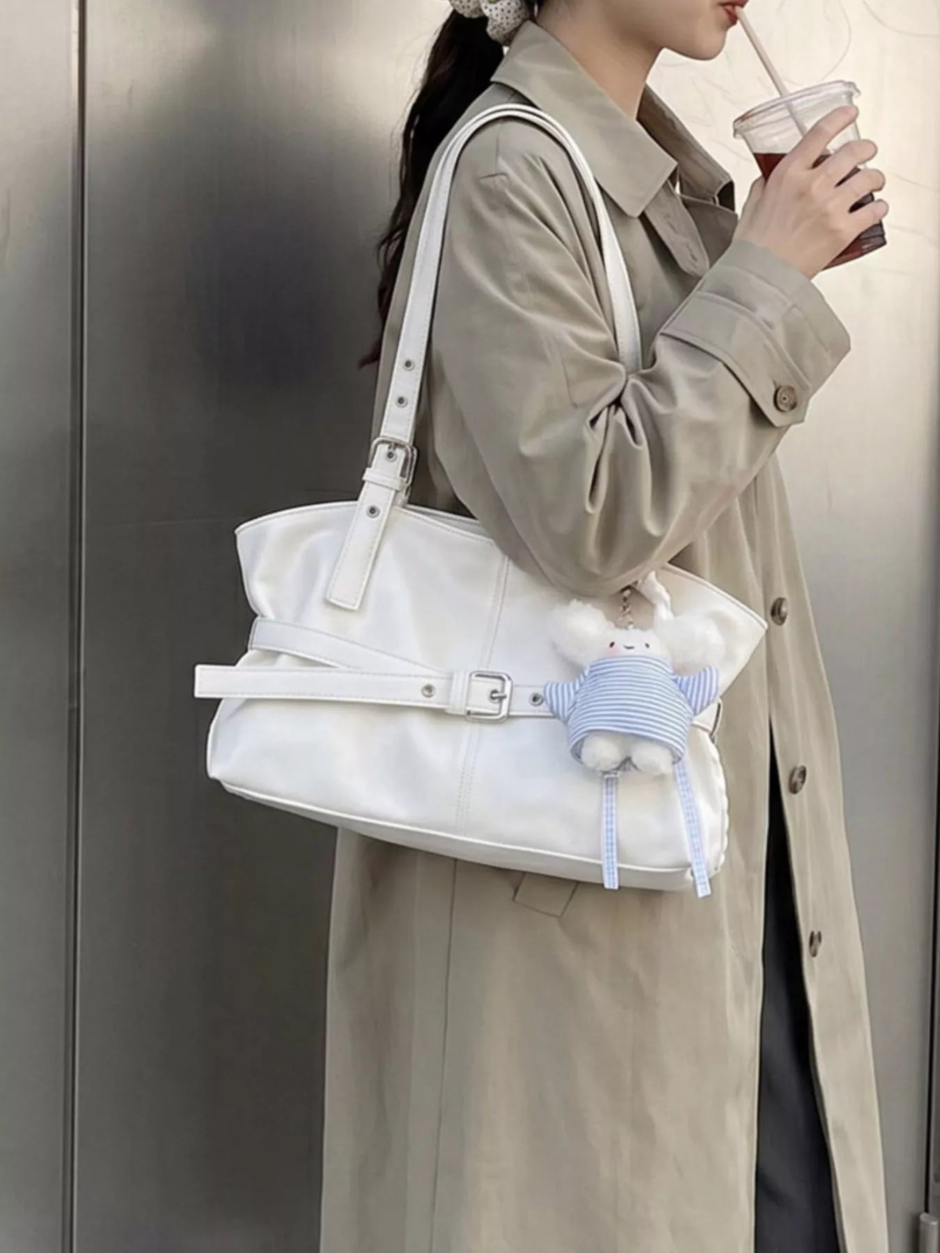 Buckle Decor Shoulder Bag