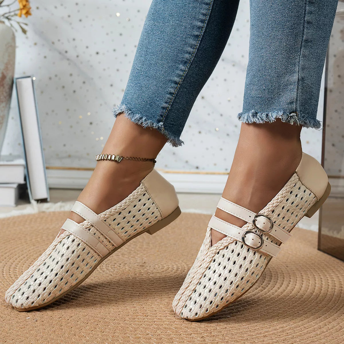 Woven Hollow-Out Slip-Ons