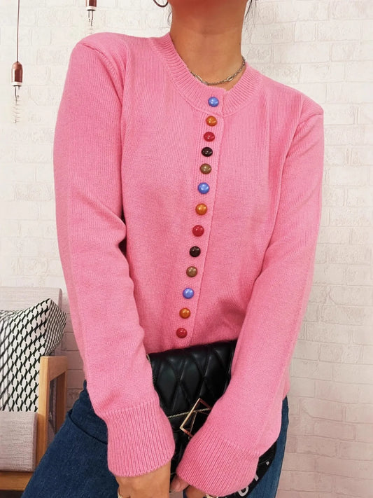 Button-Front Cardigan with Colorful Detail Buttons